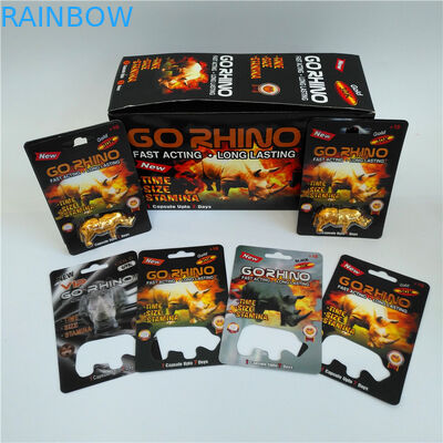 Go Rhino Men Thuốc tăng cường cho thuốc vỉ Bao bì với chai Rhino Hình vỉ