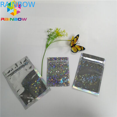 Long lanh Flash Star Hologram Mylar Ziplock Túi Glossy Three Side Seal Mặt nạ đóng gói