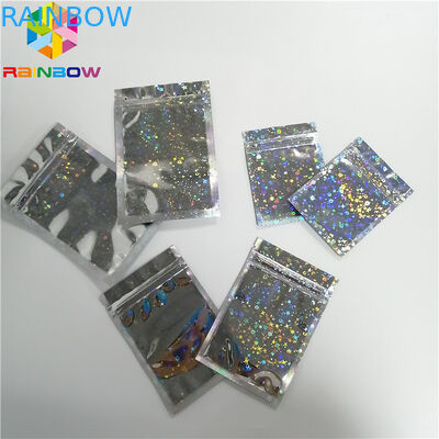 Long lanh Flash Star Hologram Mylar Ziplock Túi Glossy Three Side Seal Mặt nạ đóng gói