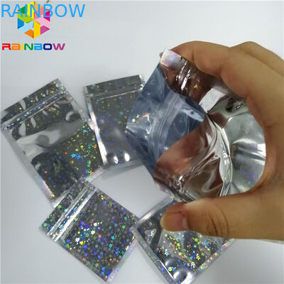 Long lanh Flash Star Hologram Mylar Ziplock Túi Glossy Three Side Seal Mặt nạ đóng gói