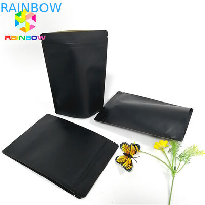 Túi giấy màu đen Bao bì Logo tùy chỉnh Đứng lên Túi có thể tái chế Khóa Zip