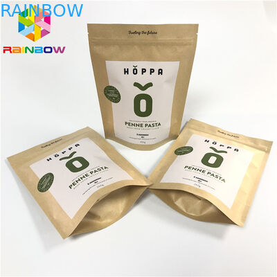 Túi giấy kraft nâu in tùy chỉnh Túi giấy có thể kéo lại đứng lên Túi bao bì giấy ziplock