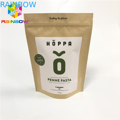 Túi giấy kraft nâu in tùy chỉnh Túi giấy có thể kéo lại đứng lên Túi bao bì giấy ziplock