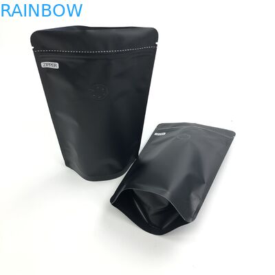 OEM tùy chỉnh 250G Kích thước logo màu đen Lá nhôm có thể hàn lại Đứng lên với van khử khí cho túi đóng gói hạt cà phê