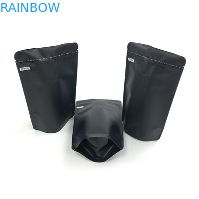 OEM tùy chỉnh 250G Kích thước logo màu đen Lá nhôm có thể hàn lại Đứng lên với van khử khí cho túi đóng gói hạt cà phê