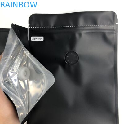 OEM tùy chỉnh 250G Kích thước logo màu đen Lá nhôm có thể hàn lại Đứng lên với van khử khí cho túi đóng gói hạt cà phê