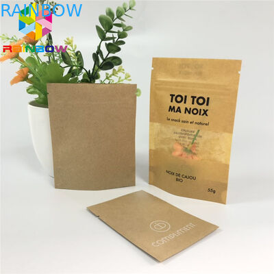 Túi Ziplock giấy Kraft in tùy chỉnh có cửa sổ Nhìn xuyên qua Túi bao bì Kraft nâu
