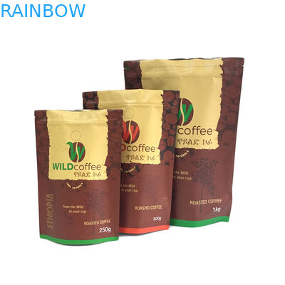 250g 500g 1kg Matte Finish Foil Lót Đứng lên Túi bao bì có dây kéo để đóng gói cà phê