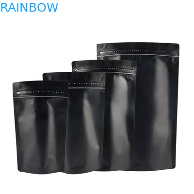 Matte Black Finish Foil Đứng lên Túi bao bì có dây kéo Túi cà phê với dải vàng