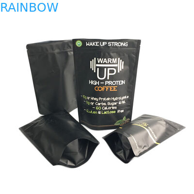 In vàng Túi cà phê Matte Black Finish Foil Đứng lên Túi bao bì có dây kéo