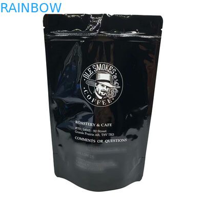 Hạt cà phê Đứng lên Có dây kéo Túi in tùy chỉnh 100g 500g 1kg Đen bóng