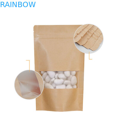 Giấy Kraft nâu Ziplock có thể phân hủy sinh học Túi đứng lên có cửa sổ