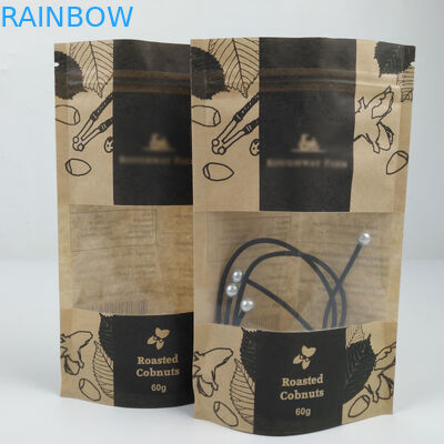 Snack không thấm nước Đứng lên Túi ziplock giấy Kraft nâu nhiều lớp có cửa sổ