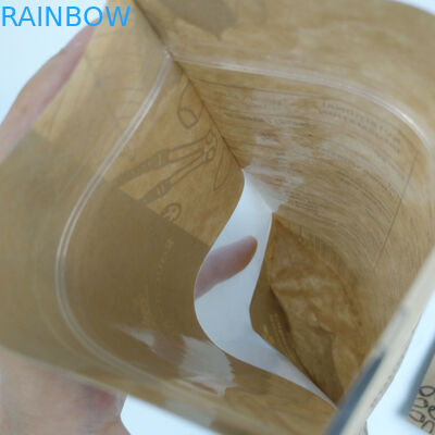 Với túi phía trước cửa sổ rõ ràng với khóa Zip Xé Notch Mylar Chất lượng cao hàng đầu Thực phẩm đứng lên Túi giấy Kraft