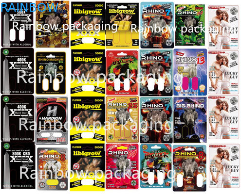 Thẻ đóng gói Vỉ 3D cho Rhino 10K / 100K / 69 viên Hộp giấy Hồng Pussy Cat Pills