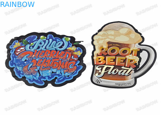 Thiết kế chống trẻ em bằng nhựa in tùy chỉnh Đứng lên Hình ba chiều 3,5g Dây kéo có hình dạng đặc biệt không đều Túi chết cắt Mylar