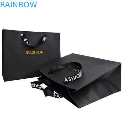 Logo thương hiệu tùy chỉnh Bảng giấy màu đen sang trọng Bao bì quần áo quà tặng túi mua sắm Bao bì giấy