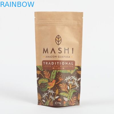 Giấy kraft có thể phân hủy sinh học tùy chỉnh Đứng lên Zip Lock túi đóng gói cho trà và bột cà phê