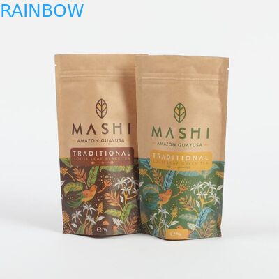 Giấy kraft có thể phân hủy sinh học tùy chỉnh Đứng lên Zip Lock túi đóng gói cho trà và bột cà phê