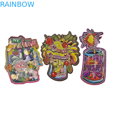 Custom 3.5g Holographic Die Cut Mylar Bags Bao bì hình dạng không đều Zipper Proof Smell Die Cut Plastic Packaging Bag