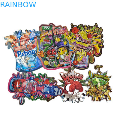 Bao bì túi in kỹ thuật số tùy chỉnh Holograph Foil Die Cut đặc biệt hình dạng Ziplock Plastic Mylar 3.5g Die Cut Bags
