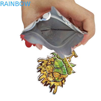 Hình Mylar túi với logo tùy chỉnh in không đều Holograph Ziplock mùi chống mùi 3.5g 7g 14g 28g túi đồ ăn nhẹ
