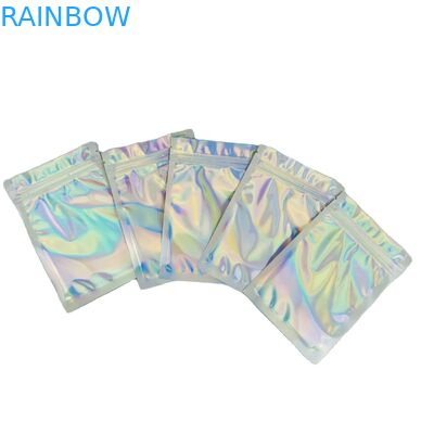 Logo tùy chỉnh Zip khóa túi phẳng phim holographic Mini Mylar Three Side Seal