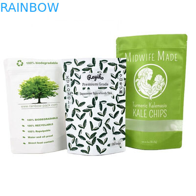 Logo tùy chỉnh 100% giấy kraft phân hủy sinh học Thẻ đóng lại cho thực phẩm Bột hạt ăn uống Bao bì túi trà mỏng rỗng