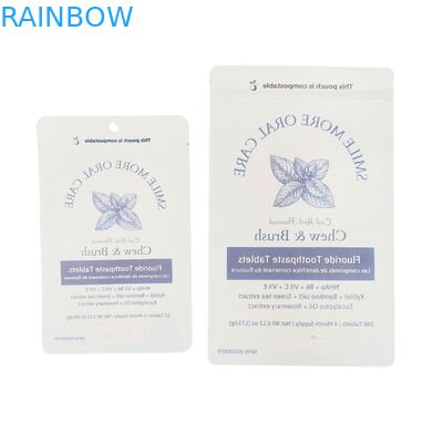 Túi giấy Kraft phân hủy sinh học Màu trắng Túi đứng Túi có khóa kéo Đóng gói bằng nhựa Dùng cho thức ăn vật nuôi Có thể phân hủy