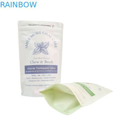Túi giấy Kraft phân hủy sinh học Màu trắng Túi đứng Túi có khóa kéo Đóng gói bằng nhựa Dùng cho thức ăn vật nuôi Có thể phân hủy