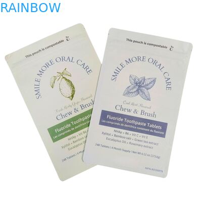 Túi giấy Kraft phân hủy sinh học Màu trắng Túi đứng Túi có khóa kéo Đóng gói bằng nhựa Dùng cho thức ăn vật nuôi Có thể phân hủy