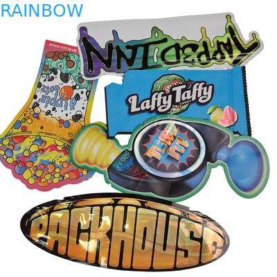 Túi Mylar Hình Holographic Khóa Kéo Niêm Phong Lại, Cắt Khuôn, Lá Nhôm, Hàn Nhiệt, Túi Đựng Hình Dạng Bất Quy Tắc Dùng Cho Kẹo Dẻo Nấm