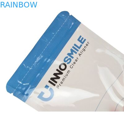 Túi khóa kéo trắng có thể tùy chỉnh cho bao bì niềng răng trong suốt răng, một mặt trong suốt với niêm phong nhiệt và căn chỉnh logo