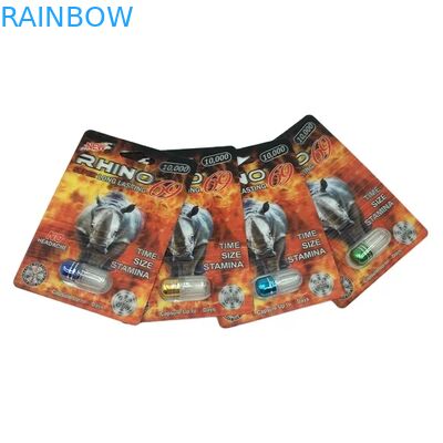 Đồ bán buôn Custom Rhino 100k 150k 200k Capsule Enhancement Pills Medicine 3d Packaging Card with Paper Display Box