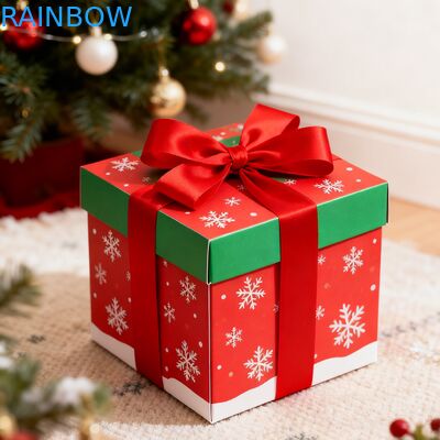 Hộp quà hình chữ nhật Kraft có thể tái chế, phân hủy sinh học, nắp gập, ruy băng, phủ UV, mờ, tùy chỉnh, hộp quà sinh nhật Giáng sinh