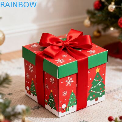 Hộp quà hình chữ nhật Kraft có thể tái chế, phân hủy sinh học, nắp gập, ruy băng, phủ UV, mờ, tùy chỉnh, hộp quà sinh nhật Giáng sinh