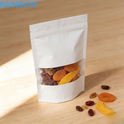 Túi đóng gói thực phẩm có khóa zip hàn nhiệt bằng giấy Kraft phân hủy sinh học tùy chỉnh, chống ẩm cho các loại hạt và trái cây khô