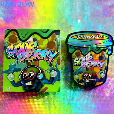 Holographic Box And Bag 3.5 Mylar Packaging Set Re-sealable 3.5g Edible Mylar Die Cut Bags With Display Cereal Boxes (Tổ và túi ba chiều)