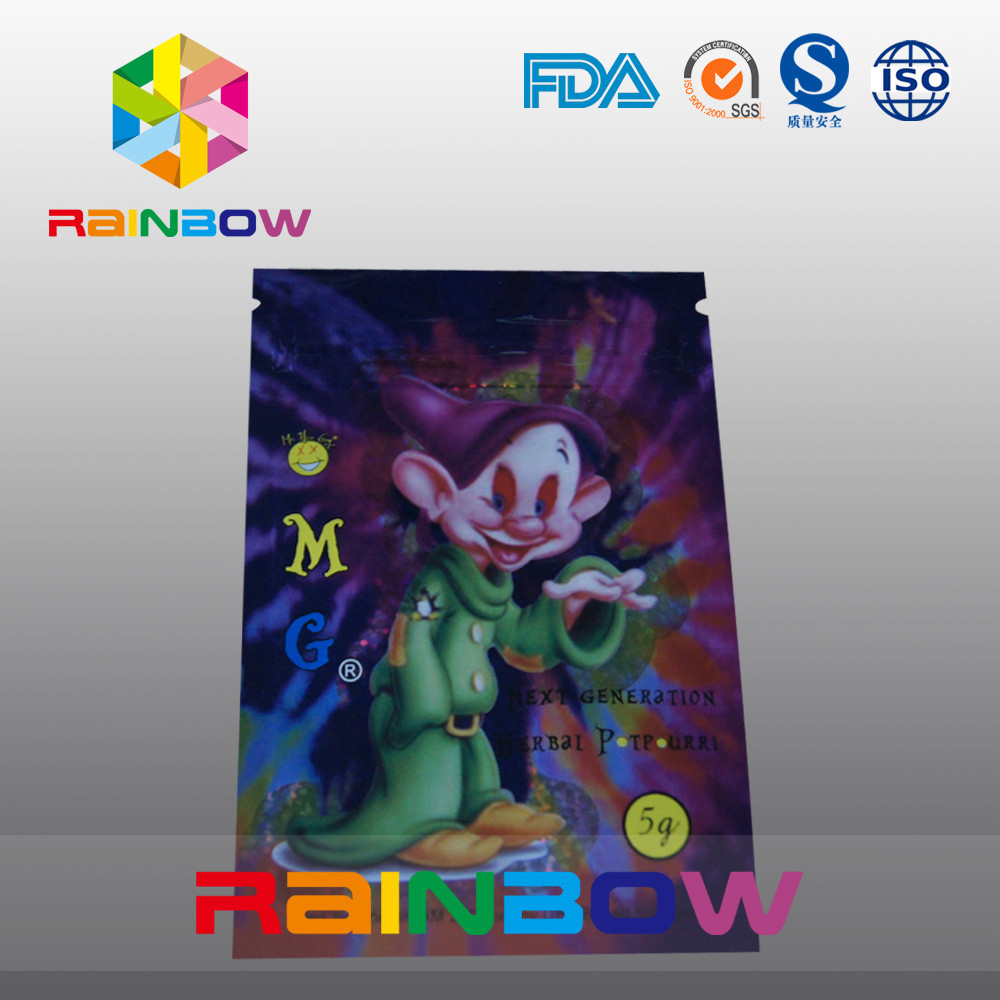 5g OMG Three Side Seal Túi bao bì thảo dược có khóa kéo