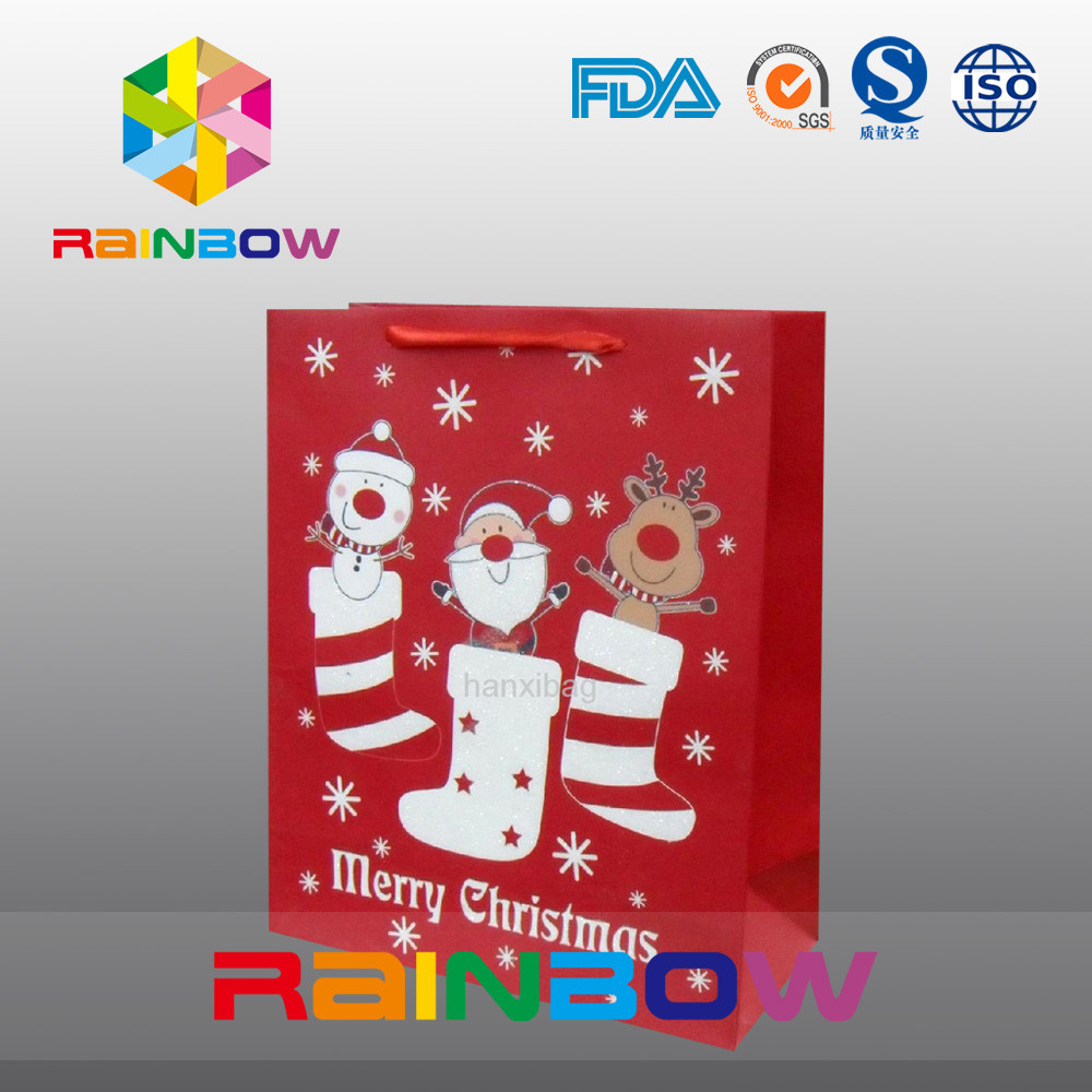 Túi giấy tùy chỉnh màu đỏ Túi quà tặng Giáng sinh có dây màu đỏ / In dễ thương