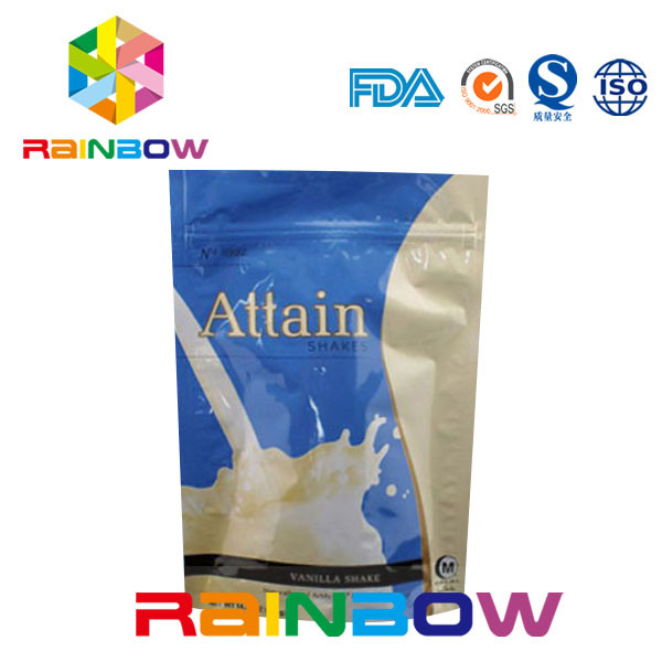 Làm mịn màng nhôm in Whey Protein Powder Packaigng Túi có khóa kéo