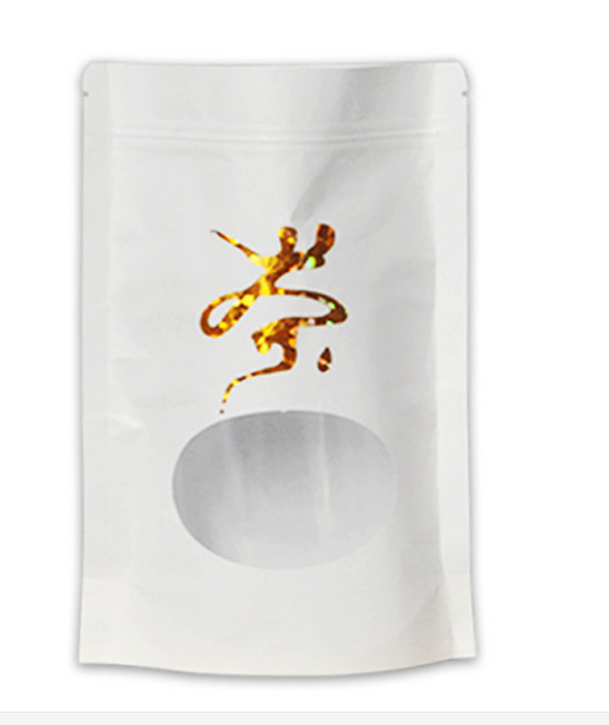 Giấy kraft trắng đáy phẳng đứng lên với túi ziplock mylar và cửa sổ