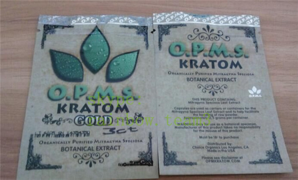 OPMS Kratom chiết xuất thực vật vàng túi thảo dược túi nhựa zip