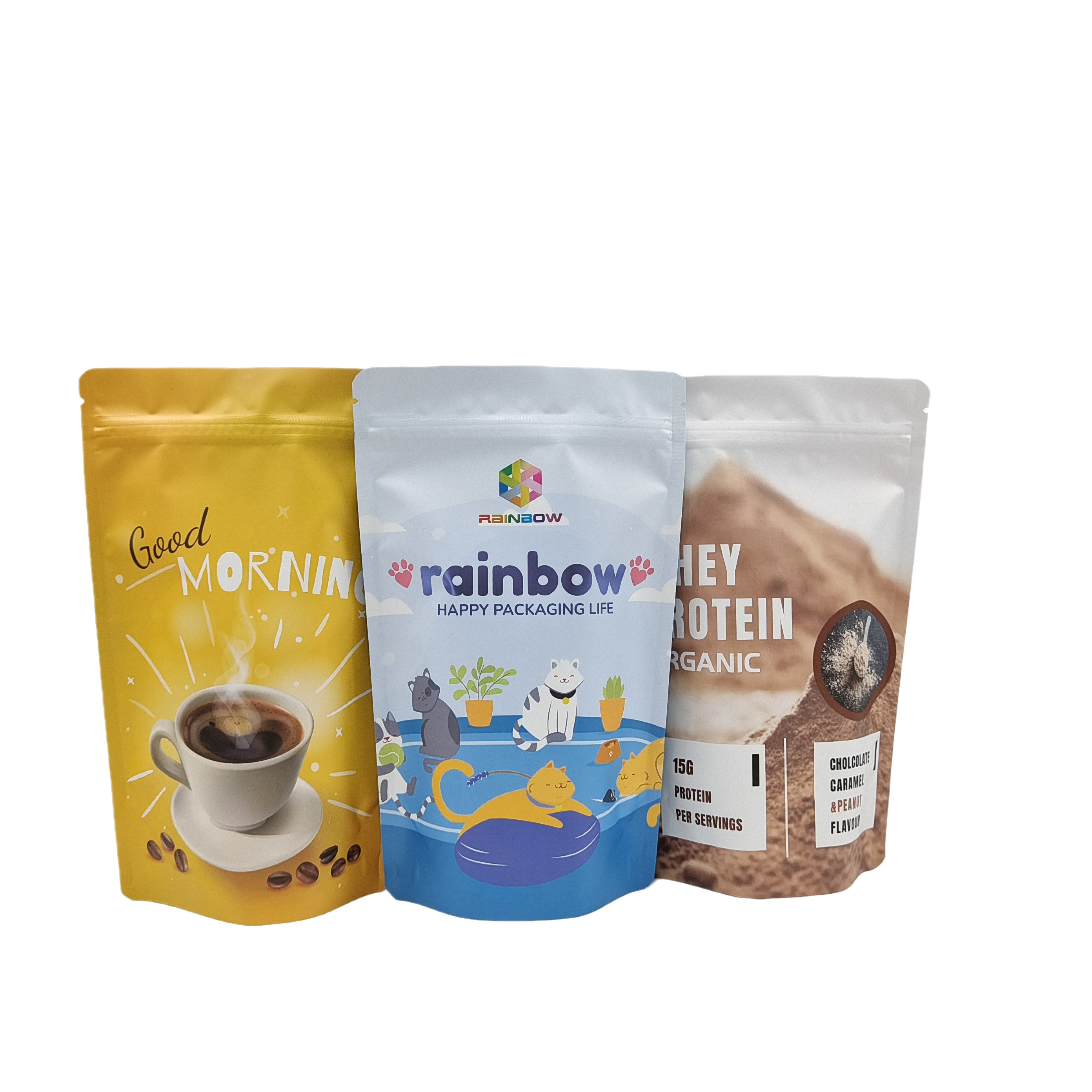 Bao bì nhựa ăn được Túi nhôm có dây kéo đứng lên cho Snack Cookie Protein Powder