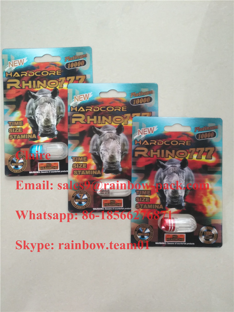 Mới nhất in 3D thuốc tăng cường nam gấp thẻ nhựa Rhino 25 / Crazy Rhino 50k bao bì vỉ