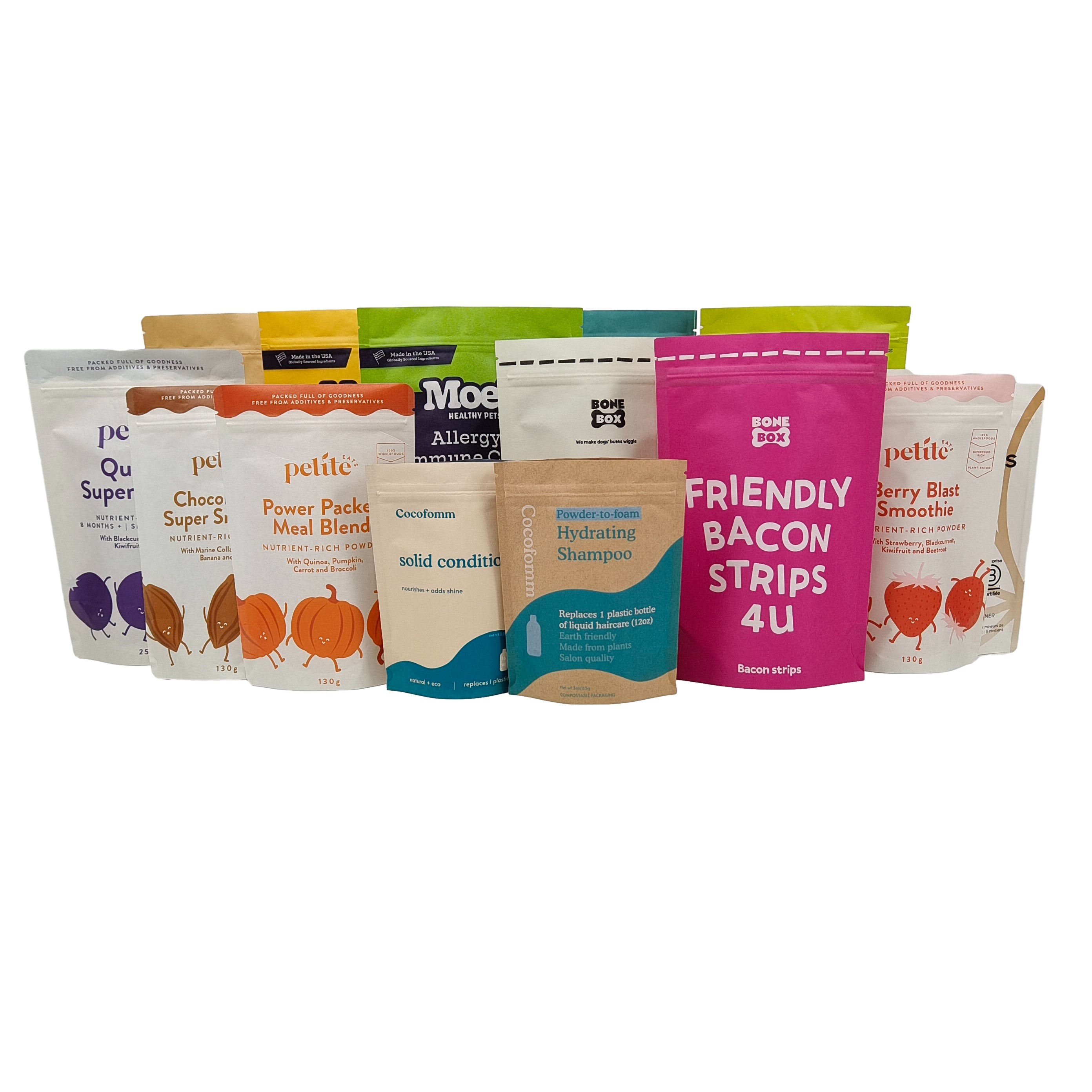 Nhãn hiệu tùy chỉnh in Biodegradable 100% Bao bì túi xách tái sử dụng Tháo nhựa đứng lên Doypack với Ziplock