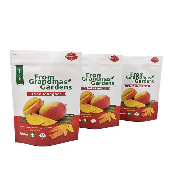 MOQ thấp Thẻ giấy Kraft đứng trên tùy chỉnh cho trái cây xoài khô Thẻ Mylar tái chế có thể đóng lại