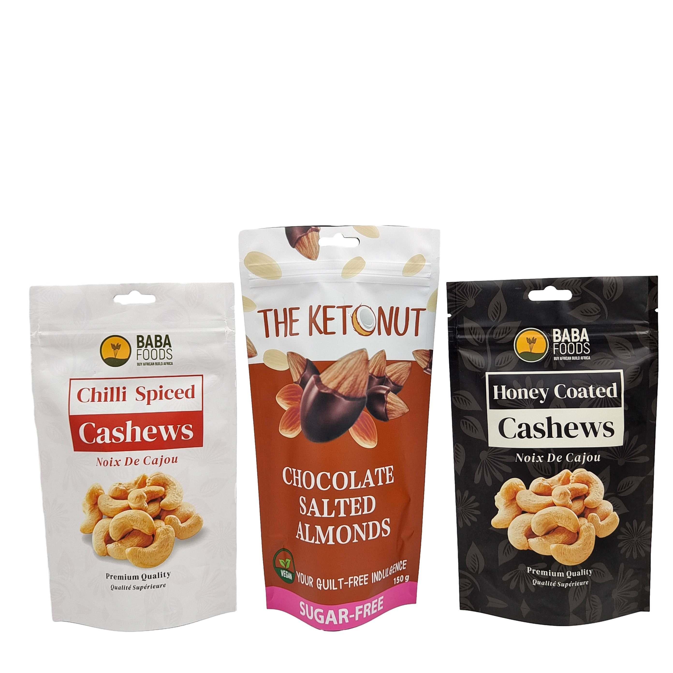 Custom Stand Up Zipper Cashew Nuts Chocolate Food Bag Aluminum Foil Zip Lock Packaging Bag