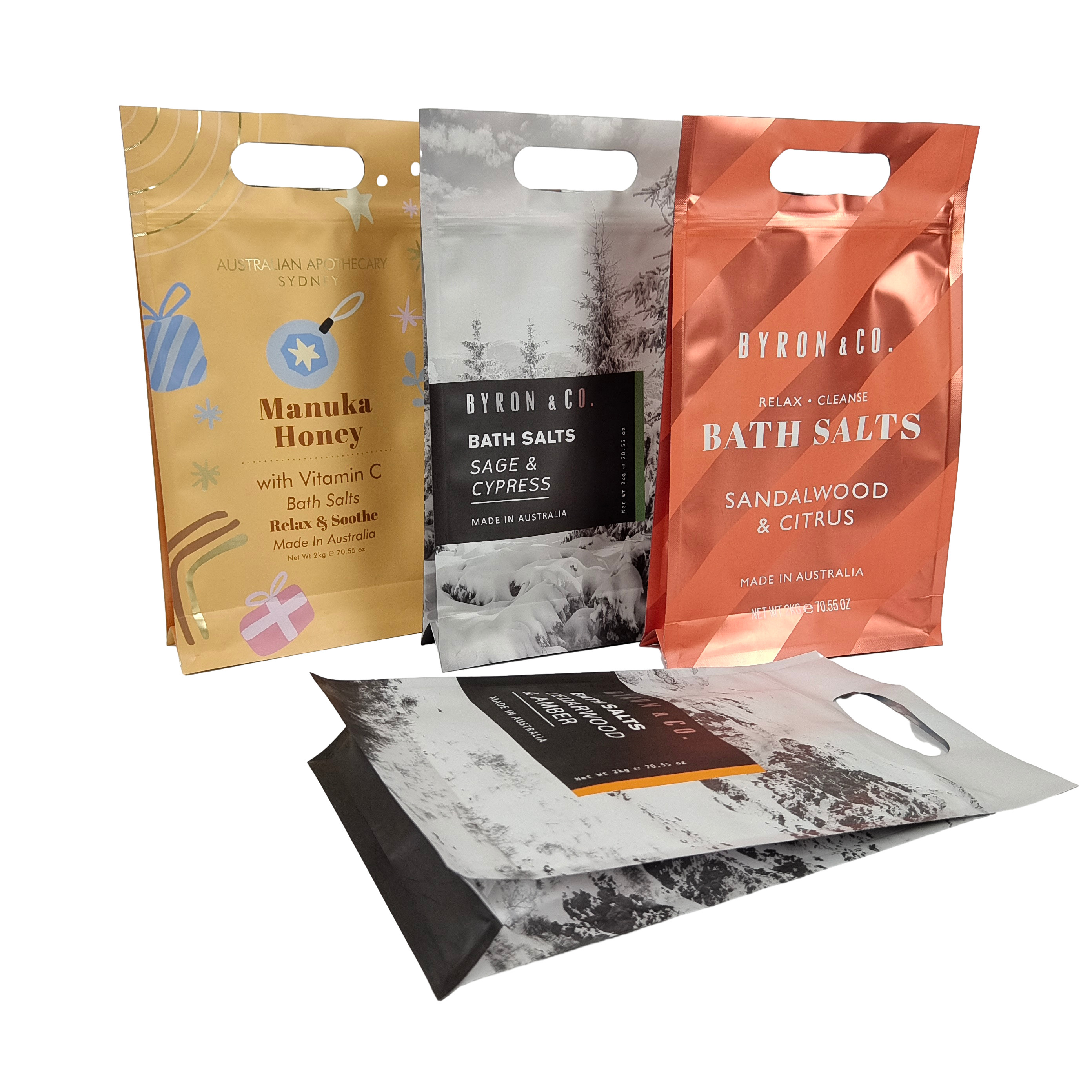 Thiết kế tùy chỉnh in hình vuông phẳng bên dưới mặt Gusset nhựa Mylar Foil Logo Bao bì túi dễ dàng rách túi niêm phong