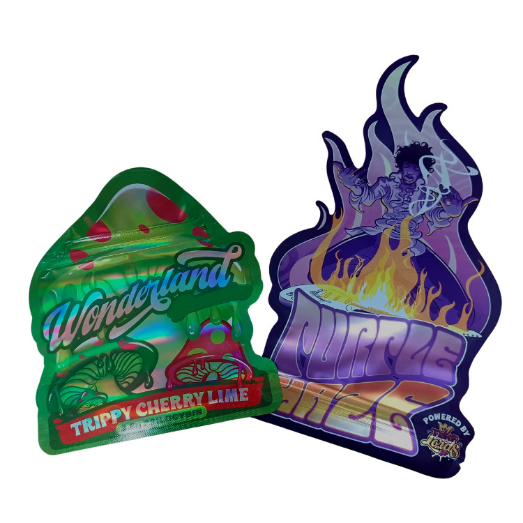 Thẻ in tùy chỉnh túi bấm mềm 3.5g Mylar Thẻ in kỹ thuật số Holographic Die Cut Mylar ZiplockBag